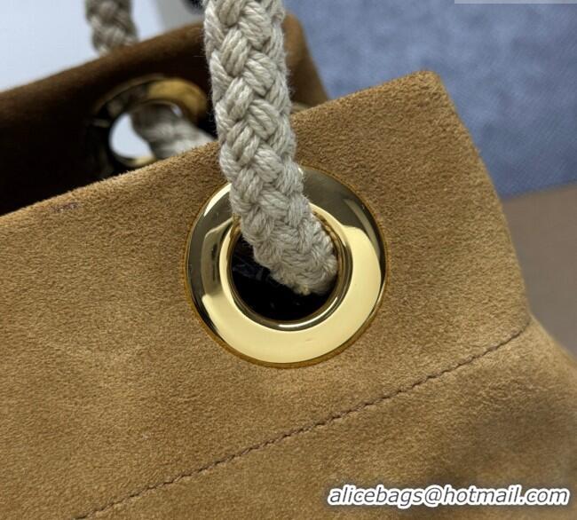 Original Cheap Prada Mariner small suede bucket bag 1BE082 Cinnamon Brown 2025