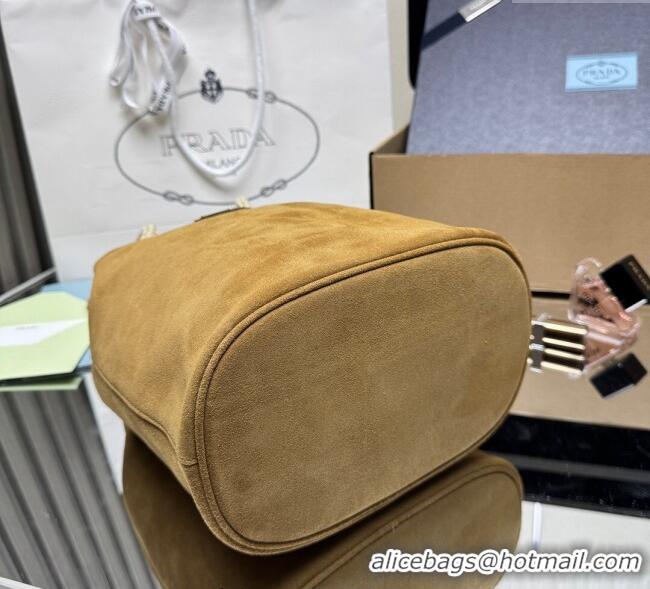 Original Cheap Prada Mariner small suede bucket bag 1BE082 Cinnamon Brown 2025