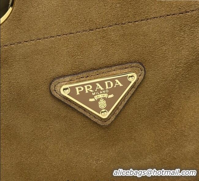 Original Cheap Prada Mariner small suede bucket bag 1BE082 Cinnamon Brown 2025