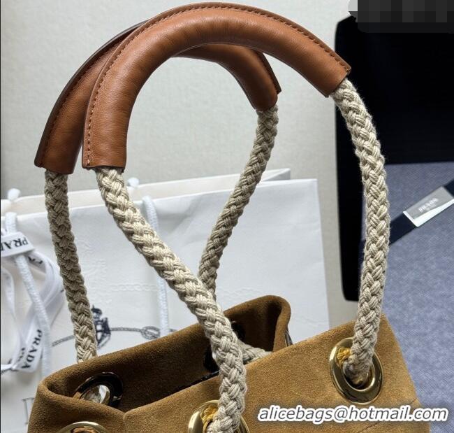 Original Cheap Prada Mariner small suede bucket bag 1BE082 Cinnamon Brown 2025