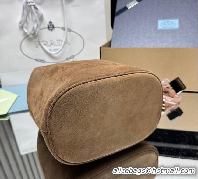 Best Price Prada Mariner small suede bucket bag 1BE082 Cocoa Brown 2025