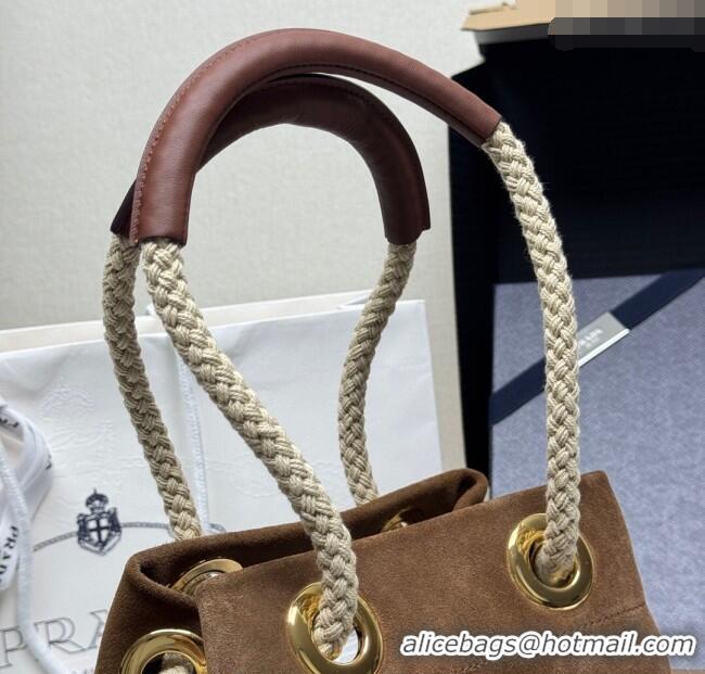 Best Price Prada Mariner small suede bucket bag 1BE082 Cocoa Brown 2025