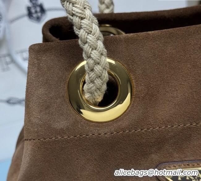 Best Price Prada Mariner small suede bucket bag 1BE082 Cocoa Brown 2025