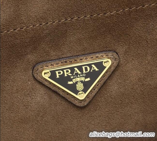 Best Price Prada Mariner small suede bucket bag 1BE082 Cocoa Brown 2025