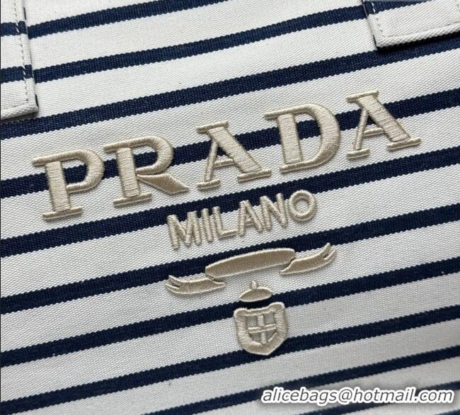 Top Design Prada Mens Striped Canvas duffle bag 2VC051 Ivory/Blue 2025