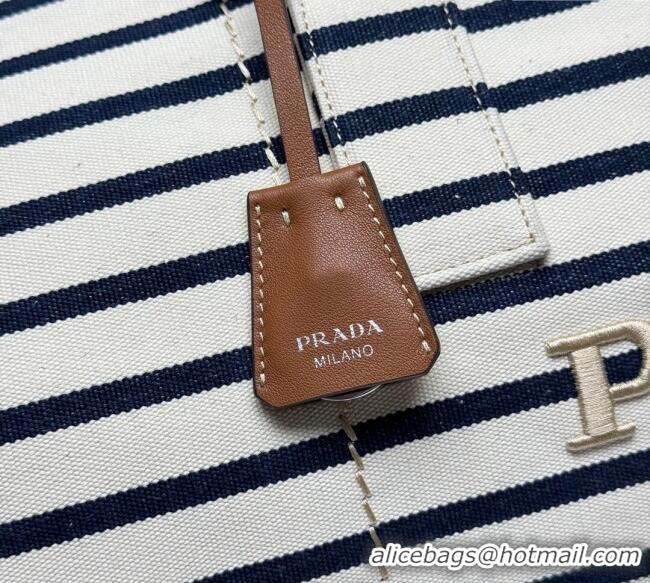 Top Design Prada Mens Striped Canvas duffle bag 2VC051 Ivory/Blue 2025