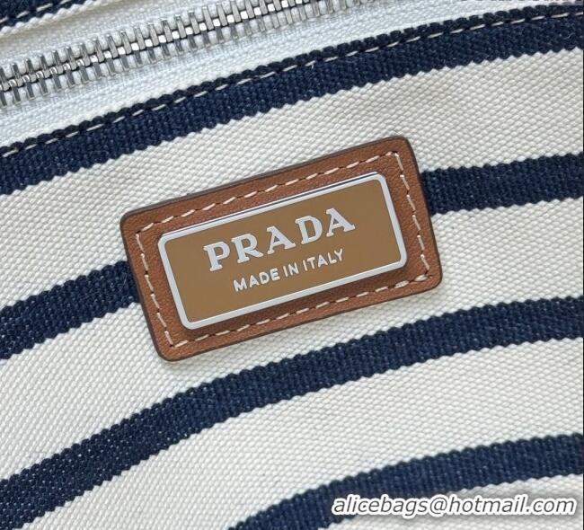Top Design Prada Mens Striped Canvas duffle bag 2VC051 Ivory/Blue 2025