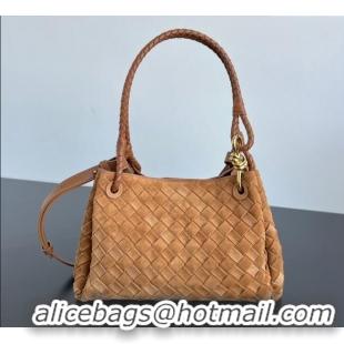 Grade Quality Bottega Veneta Parachute Medium Shoulder Bag in Intrecciato Suede 835921 Amber Brown 2025