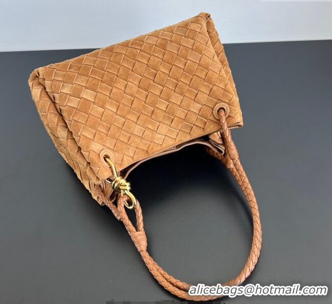 Grade Quality Bottega Veneta Parachute Medium Shoulder Bag in Intrecciato Suede 835921 Amber Brown 2025