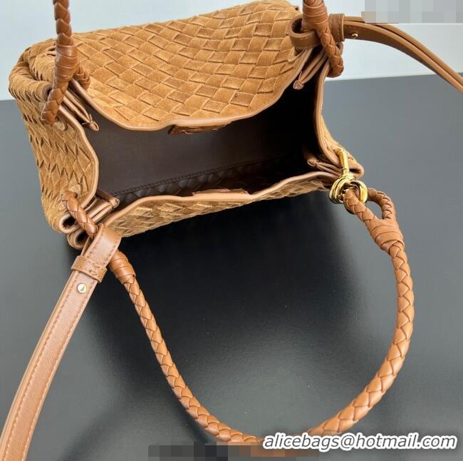 Grade Quality Bottega Veneta Parachute Medium Shoulder Bag in Intrecciato Suede 835921 Amber Brown 2025