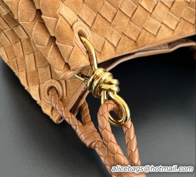 Grade Quality Bottega Veneta Parachute Medium Shoulder Bag in Intrecciato Suede 835921 Amber Brown 2025