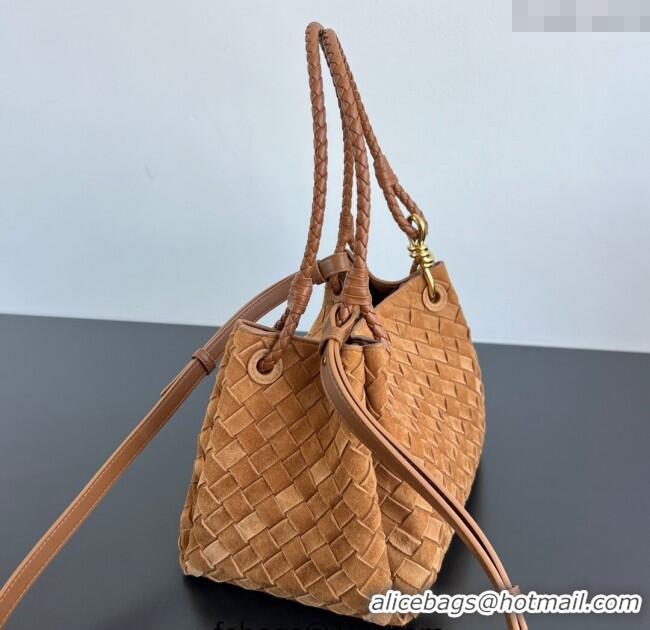 Grade Quality Bottega Veneta Parachute Medium Shoulder Bag in Intrecciato Suede 835921 Amber Brown 2025