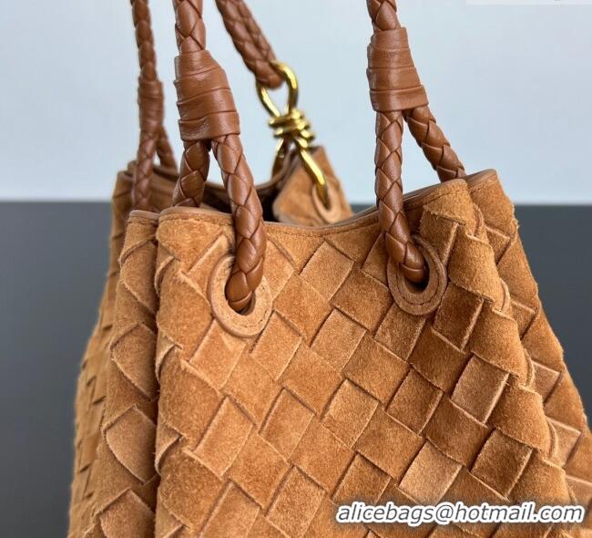 Grade Quality Bottega Veneta Parachute Medium Shoulder Bag in Intrecciato Suede 835921 Amber Brown 2025