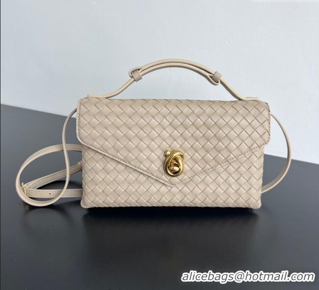 Luxury Cheap Bottega Veneta Knot Lock Cross-body Bag in Intrecciato Leather 817191 Light Beige 2025