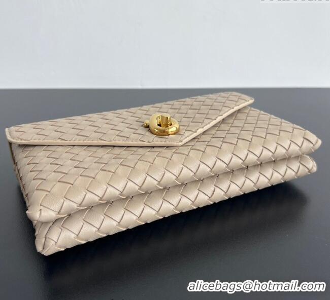Luxury Cheap Bottega Veneta Knot Lock Cross-body Bag in Intrecciato Leather 817191 Light Beige 2025