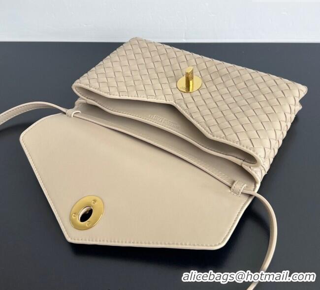 Luxury Cheap Bottega Veneta Knot Lock Cross-body Bag in Intrecciato Leather 817191 Light Beige 2025
