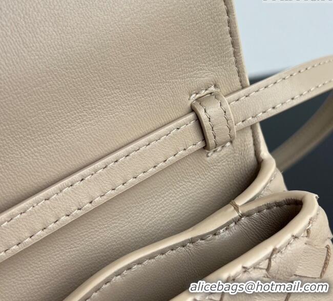 Luxury Cheap Bottega Veneta Knot Lock Cross-body Bag in Intrecciato Leather 817191 Light Beige 2025