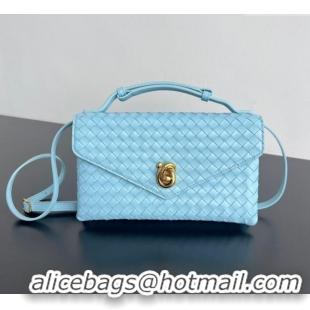 Best Product Bottega Veneta Knot Lock Cross-body Bag in Intrecciato Leather 817191 Sky Blue 2025