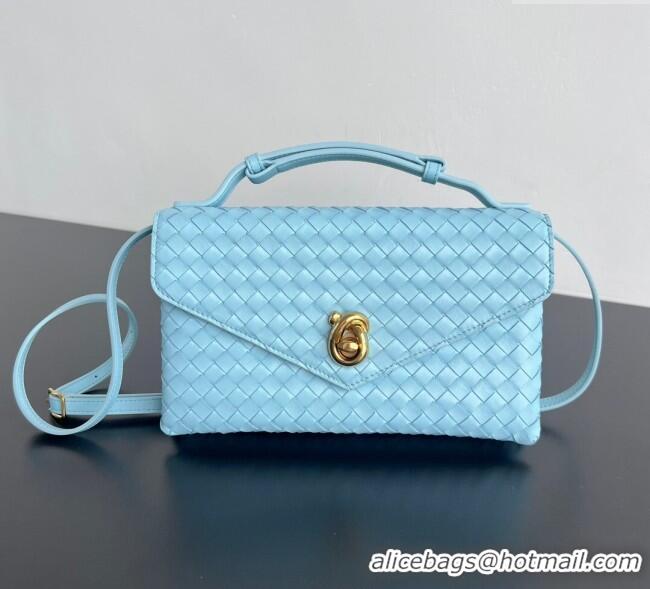 Best Product Bottega Veneta Knot Lock Cross-body Bag in Intrecciato Leather 817191 Sky Blue 2025