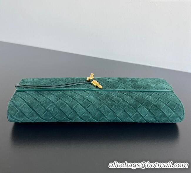 Top Quality Bottega Veneta Long Clutch Bag Andiamo in Intrecciato Suede 741511 Emerald Green 2025