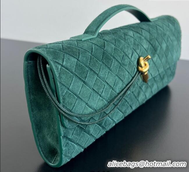 Top Quality Bottega Veneta Long Clutch Bag Andiamo in Intrecciato Suede 741511 Emerald Green 2025