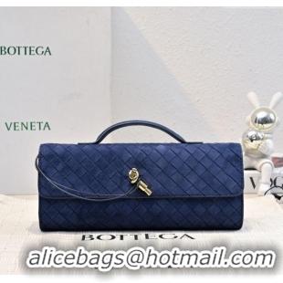 Luxury Discount Bottega Veneta Long Clutch Bag Andiamo in Intrecciato Suede 741511 Blue 2025