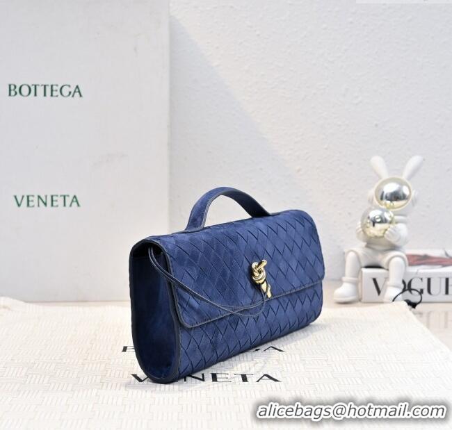 Luxury Discount Bottega Veneta Long Clutch Bag Andiamo in Intrecciato Suede 741511 Blue 2025