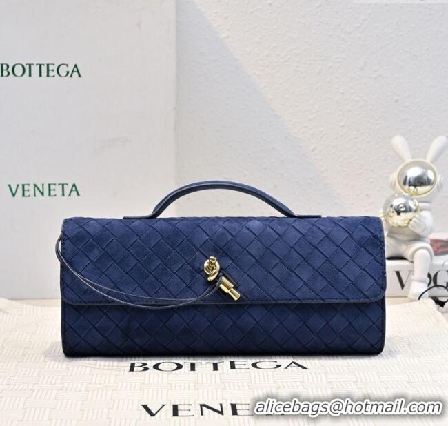 Luxury Discount Bottega Veneta Long Clutch Bag Andiamo in Intrecciato Suede 741511 Blue 2025