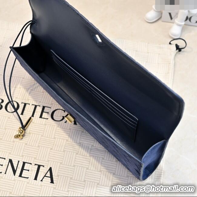 Luxury Discount Bottega Veneta Long Clutch Bag Andiamo in Intrecciato Suede 741511 Blue 2025