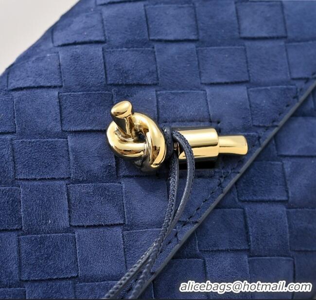 Luxury Discount Bottega Veneta Long Clutch Bag Andiamo in Intrecciato Suede 741511 Blue 2025