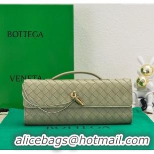 Best Price Bottega Veneta Long Clutch Bag Andiamo in Intrecciato Leather 741511 Travertine Green 2025