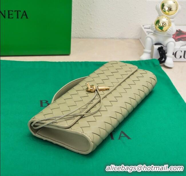 Best Price Bottega Veneta Long Clutch Bag Andiamo in Intrecciato Leather 741511 Travertine Green 2025