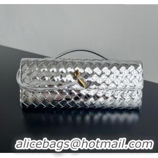 Buy Discount Bottega Veneta Long Clutch Bag Andiamo in Glazed Leather 741511 Silver/Gold 2025
