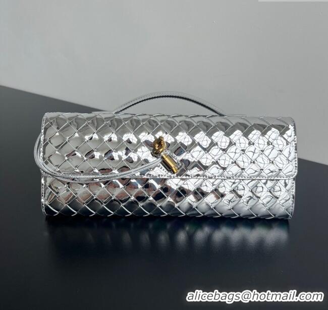 Buy Discount Bottega Veneta Long Clutch Bag Andiamo in Glazed Leather 741511 Silver/Gold 2025