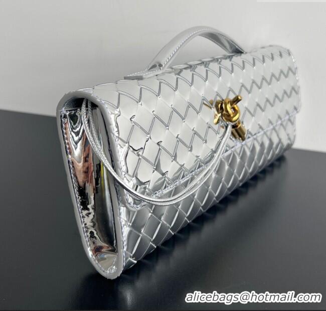Buy Discount Bottega Veneta Long Clutch Bag Andiamo in Glazed Leather 741511 Silver/Gold 2025