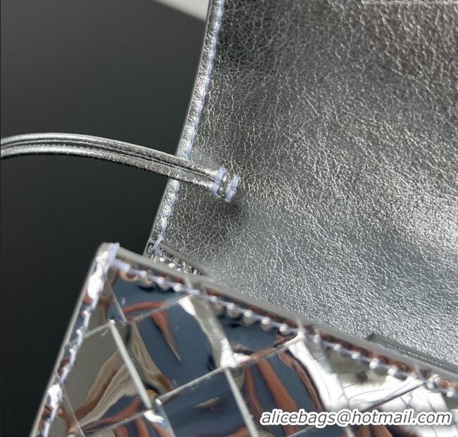 Buy Discount Bottega Veneta Long Clutch Bag Andiamo in Glazed Leather 741511 Silver/Gold 2025