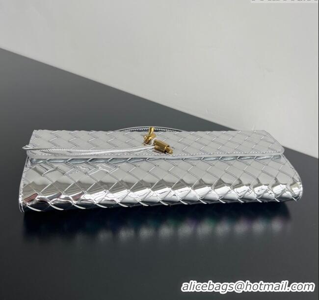 Buy Discount Bottega Veneta Long Clutch Bag Andiamo in Glazed Leather 741511 Silver/Gold 2025