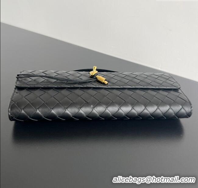 Buy Fashionable Bottega Veneta Long Clutch Bag Andiamo in Intrecciato Leather 741511 Black 2025