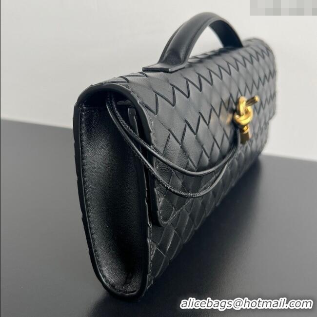 Buy Fashionable Bottega Veneta Long Clutch Bag Andiamo in Intrecciato Leather 741511 Black 2025