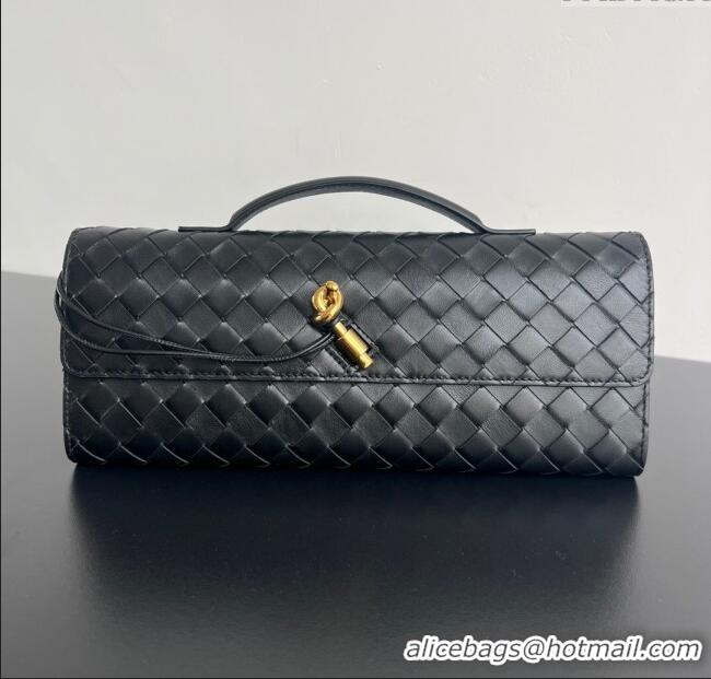 Buy Fashionable Bottega Veneta Long Clutch Bag Andiamo in Intrecciato Leather 741511 Black 2025