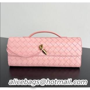 Luxury Cheap Bottega Veneta Long Clutch Bag Andiamo in Intrecciato Leather 741511 Rose Pink 2025