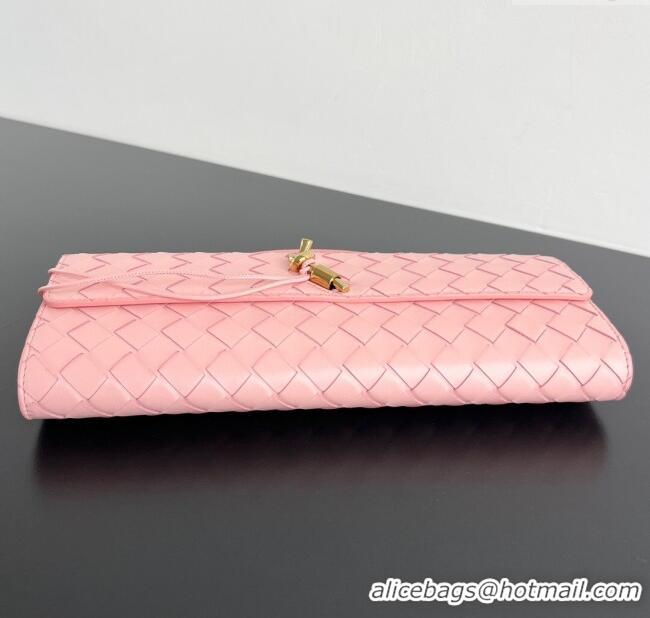 Luxury Cheap Bottega Veneta Long Clutch Bag Andiamo in Intrecciato Leather 741511 Rose Pink 2025