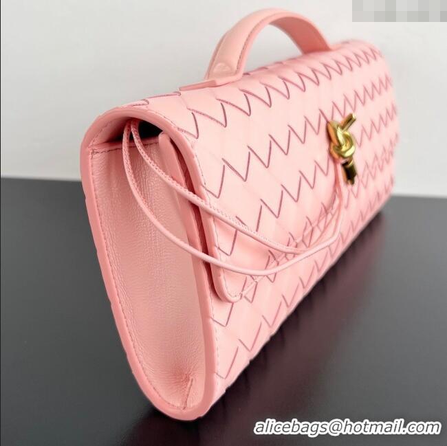 Luxury Cheap Bottega Veneta Long Clutch Bag Andiamo in Intrecciato Leather 741511 Rose Pink 2025