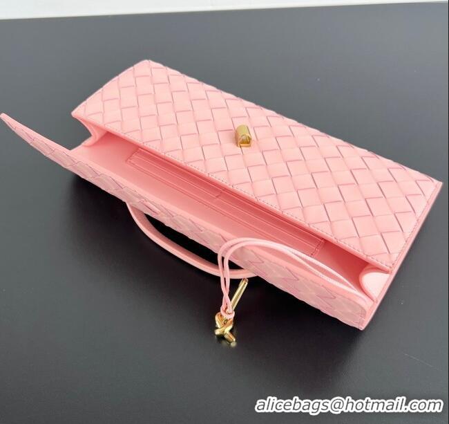 Luxury Cheap Bottega Veneta Long Clutch Bag Andiamo in Intrecciato Leather 741511 Rose Pink 2025