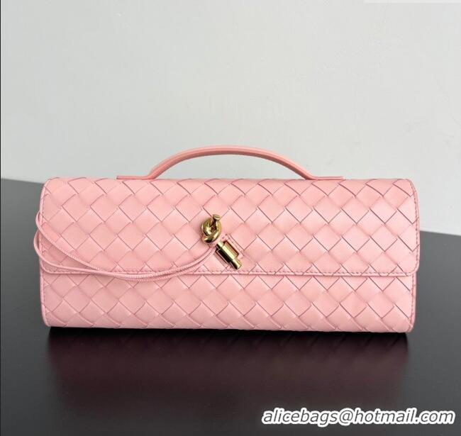 Luxury Cheap Bottega Veneta Long Clutch Bag Andiamo in Intrecciato Leather 741511 Rose Pink 2025