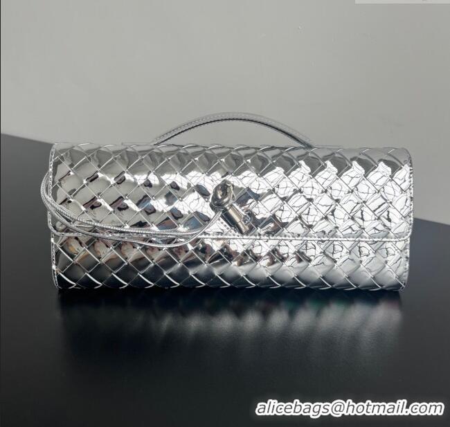 Original Cheap Bottega Veneta Long Clutch Bag Andiamo in Glazed Leather 741511 Silver 2025