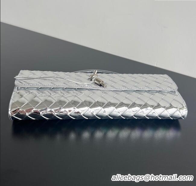 Original Cheap Bottega Veneta Long Clutch Bag Andiamo in Glazed Leather 741511 Silver 2025