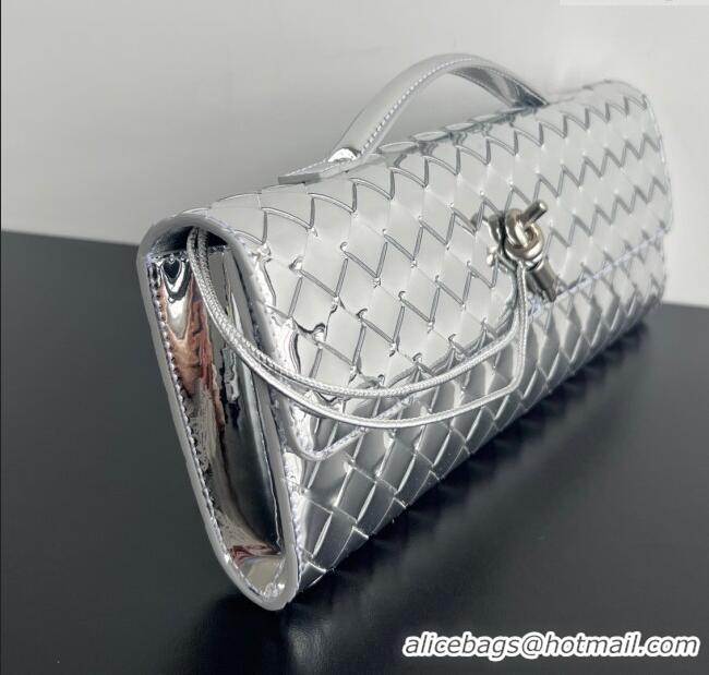 Original Cheap Bottega Veneta Long Clutch Bag Andiamo in Glazed Leather 741511 Silver 2025