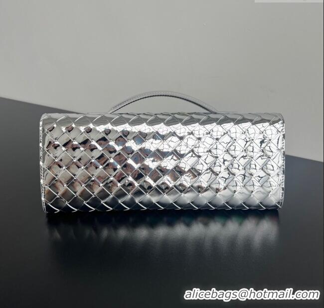 Original Cheap Bottega Veneta Long Clutch Bag Andiamo in Glazed Leather 741511 Silver 2025