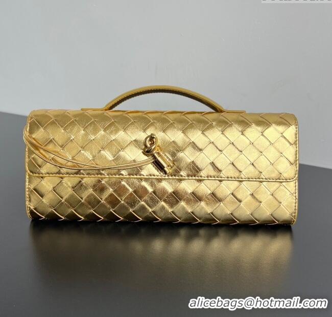 Buy Discount Bottega Veneta Long Clutch Bag Andiamo in Intrecciato Leather 741511 Gold 2025